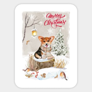 Corgi Puppy Merry Christmas Santa Dog Sticker